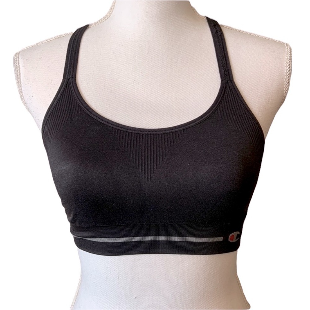Champion Black & Gray & Red Sports Bra Work Out Top‎ Size Small